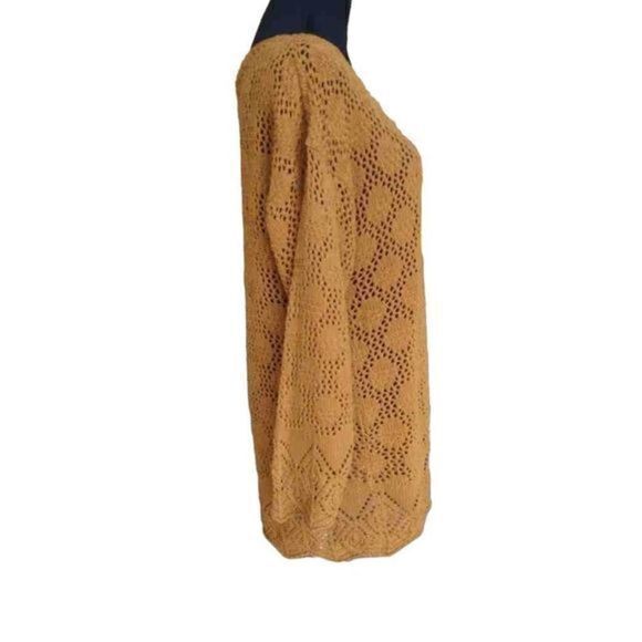 Vintage Keren Golden Wheat Open Knit Sweater Sz 1X - Picture 2 of 13